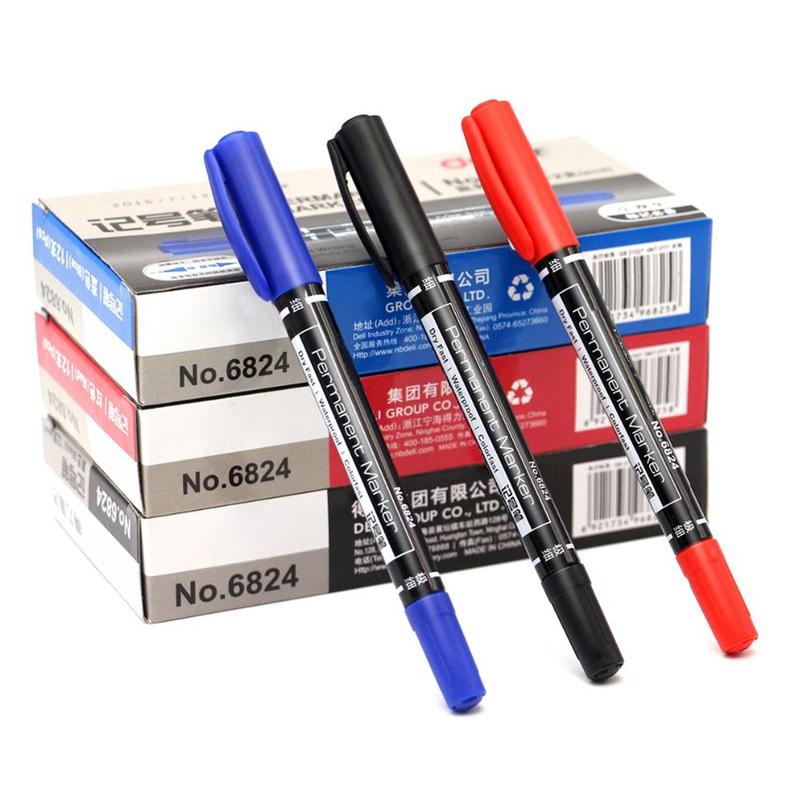 Twin Tip Permanent Markers, Fine Point, ( Black, Blue, Ink, 0.5mm-1mm ) Office Red Stationery Supplies Highlighter U3O9