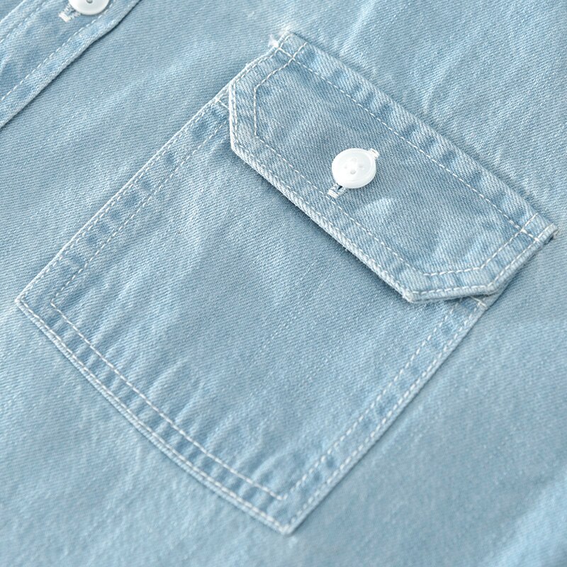 Mænd kortærmede denim skjorter sommer 100%  bomuld bløde casual jeans cowboy skjorte åndbar