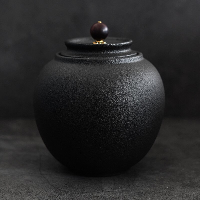 High-end black ceramic sealed storage jar coffee beans tea candy biscuits covered storage tank kitchen storage bottle cans: A