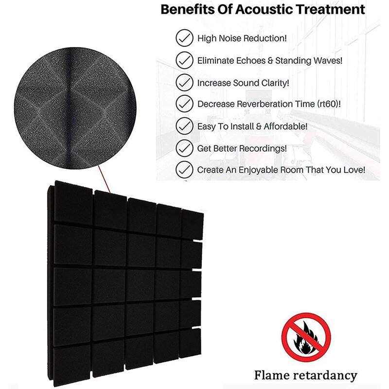 12 Pcs Sound-Absorbing Foam Board,Studio Wedge-Shaped Brick, Sound Insulation Board Wedge-Shaped Board, 25 Square