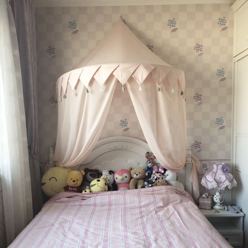 Roze babybedhemel voor kinderen, klamboe, leeshoekindeling, halve maan, spelhuis, bed, kasteel, tent, kamerdecoratie voor meisjes en jongens: Grijs / 1.1 meter smal
