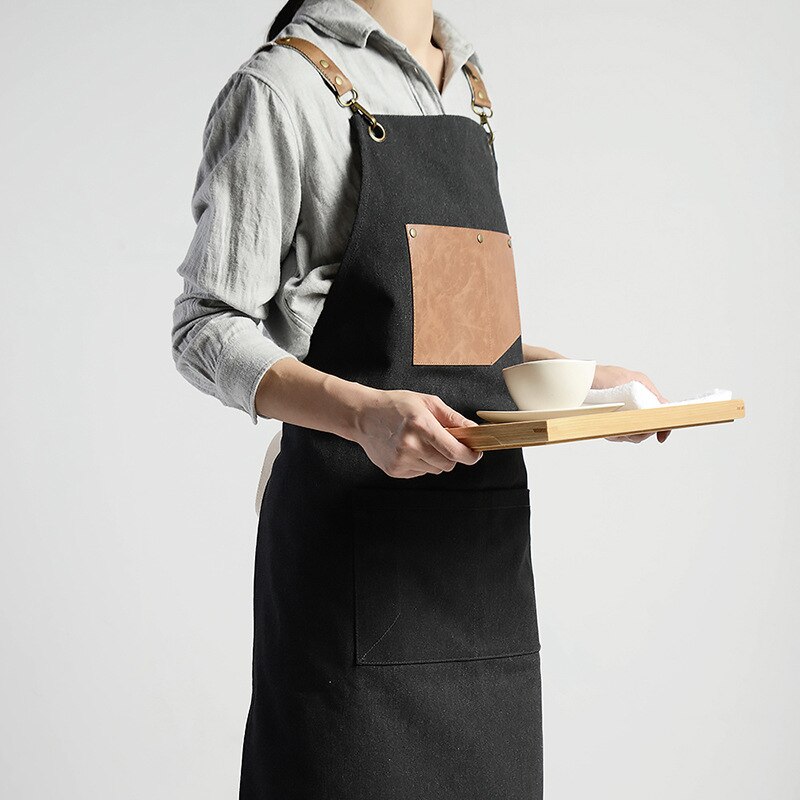 Unisex justerbart lærred forklæde med lommer kaffebar frisør forklæder bib madlavning køkken forklæder til kvinde mand voksen arbejde forklæde