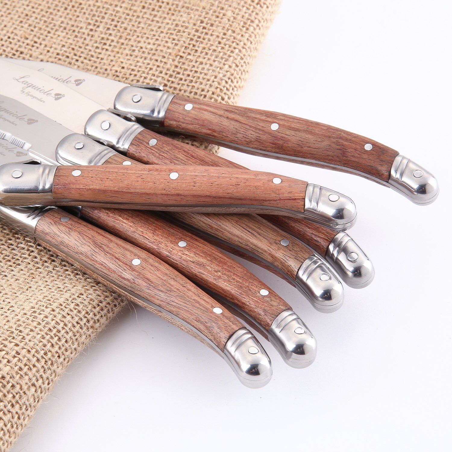 Laguiole-cuchillos para carne, tenedores, cuchara de mesa, Mini cucharadita de café, mango de madera, cubiertos para restaurante, Bar, vajilla de madera, 6 uds.