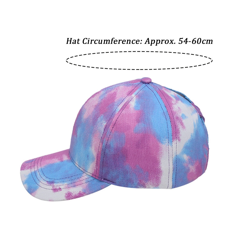 Women Summer Portable Cotton Blend Baseball Cap Outdoor Sports Casual Travel Tie Dye Adjustable Criss Cross Ponytail