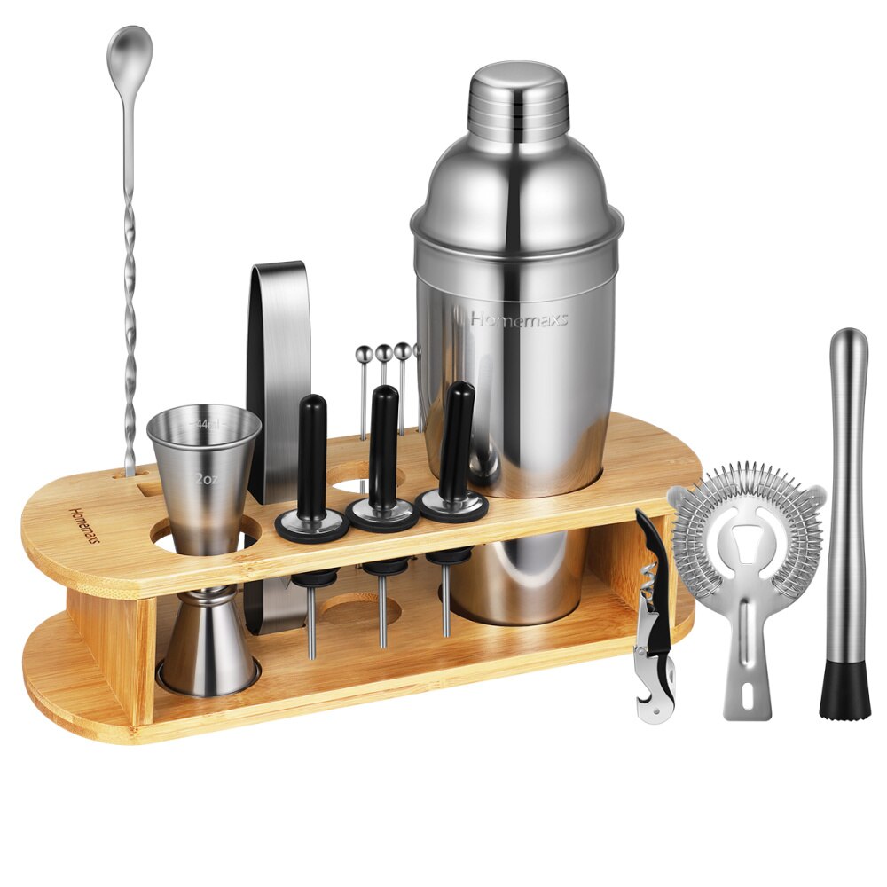 HOMEMAXS 17PCS/set Cocktail Making Tools Stainless Steel Cocktail Shaker Set Bar Set Strainer Muddler Jigger: Default Title