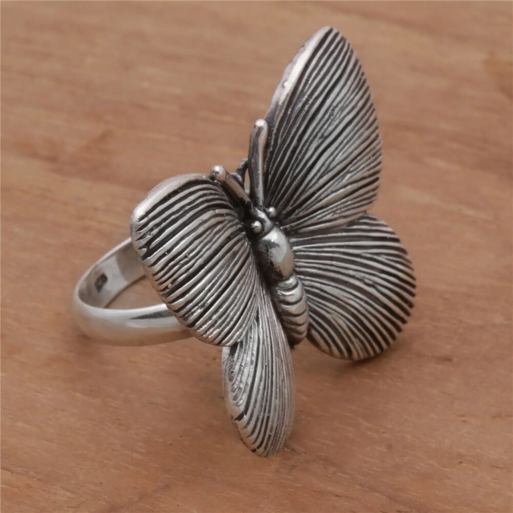 Vintage Women Big Butterfly Ring Black Pattern Animal Rings for Women Wedding Engagement Jewelry