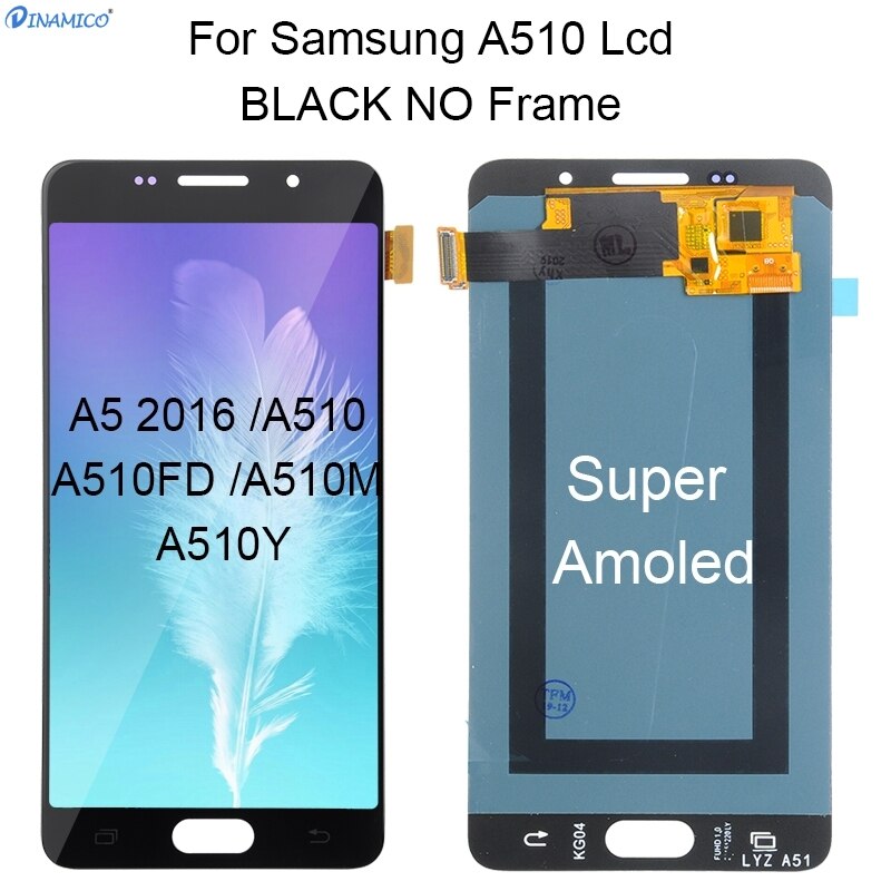 Dinamico A5 2016 wyświetlacz robić Samsung galaktyka A510 Lcd ekran dotykowy wymiana Digitizer zgromadzenie A510M A510F wyświetlacz z ramką: Super Amoled czarny