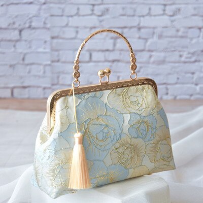 Alasir Chinese Style Jacquard Banquet Handbags Retro Women Handmade Bags Vintage Cheongsam Shoulder Bags: rose blue
