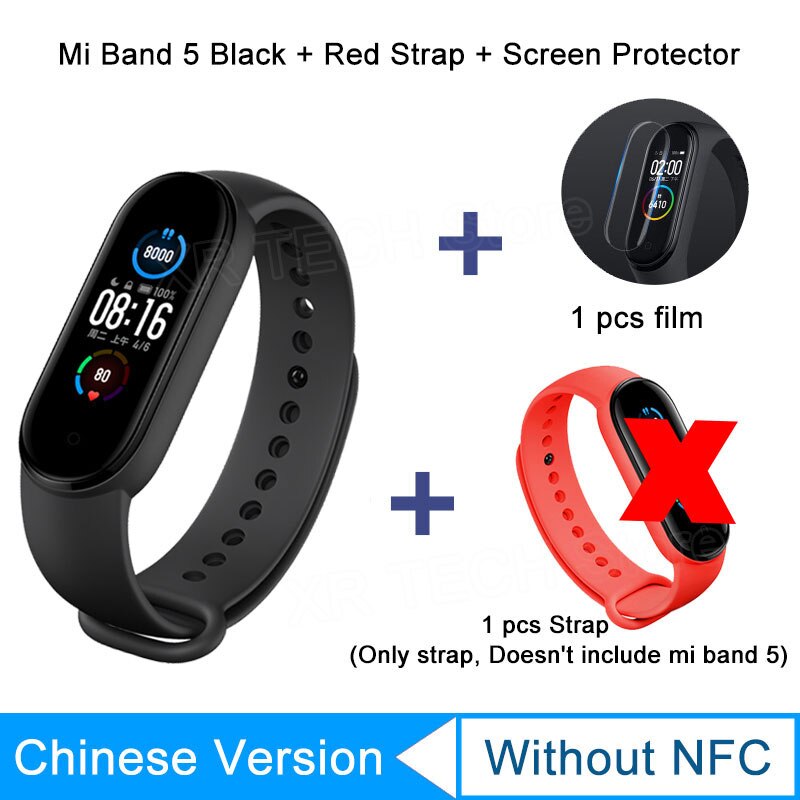 Xiaomi Mi Band 5 Smart Bracelet Band AMOLED Screen Miband 5 Smartband Fitness Wristband Heart Rate Monitor Bluetooth Sport Water: CN Red