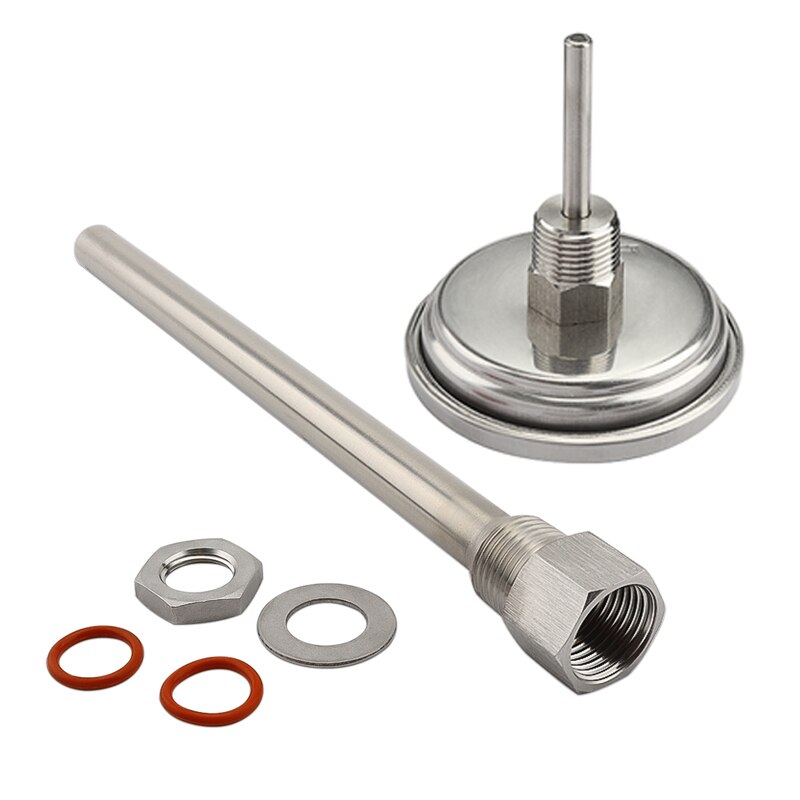 9 "rustfrit stål stamme thermowell kit med 1/2 'npt svejsløst bi-metal termometer, øl gæring hjemmebrygging tilbehør