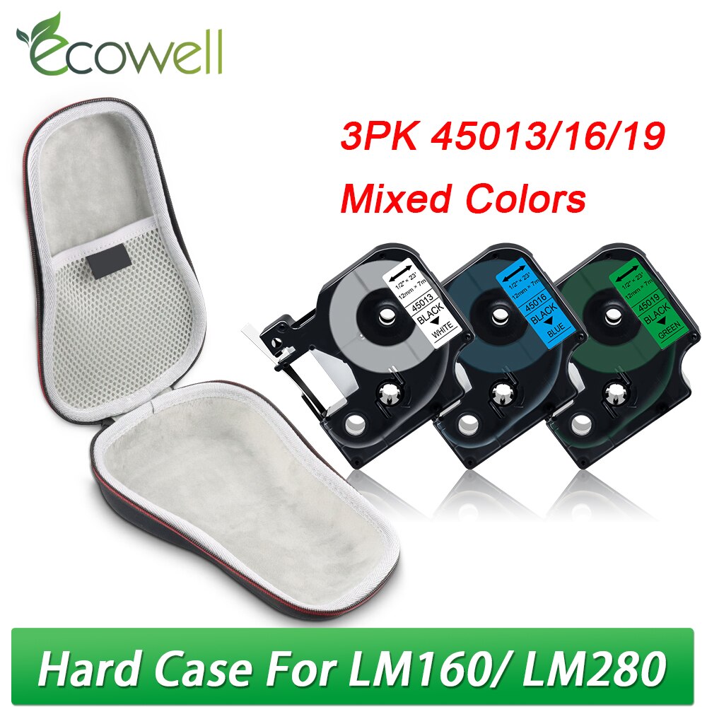 Ecowell przenośna torba podróżna dla Dymo LabelManager 160 280 D1 45013 LM160 drukarka do etykiet pokrowiec EVA ochronny podręczny schowek: 1 Case 3PK Set 3