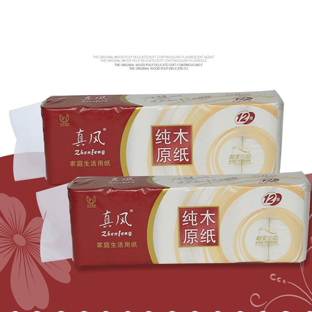 Household Paper Roll Original Wood Pulp Fine And Soft Without Fluorescent Agent Water Absorption Is Stronger 12 rolls/pack