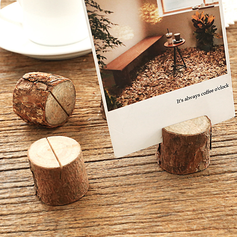 50pcs Rustieke Real Wood Base Bruiloft Tafel Naam Nummer Houder Partij Decoratie Kaarthouders Foto Memo Clip Note Foto clips