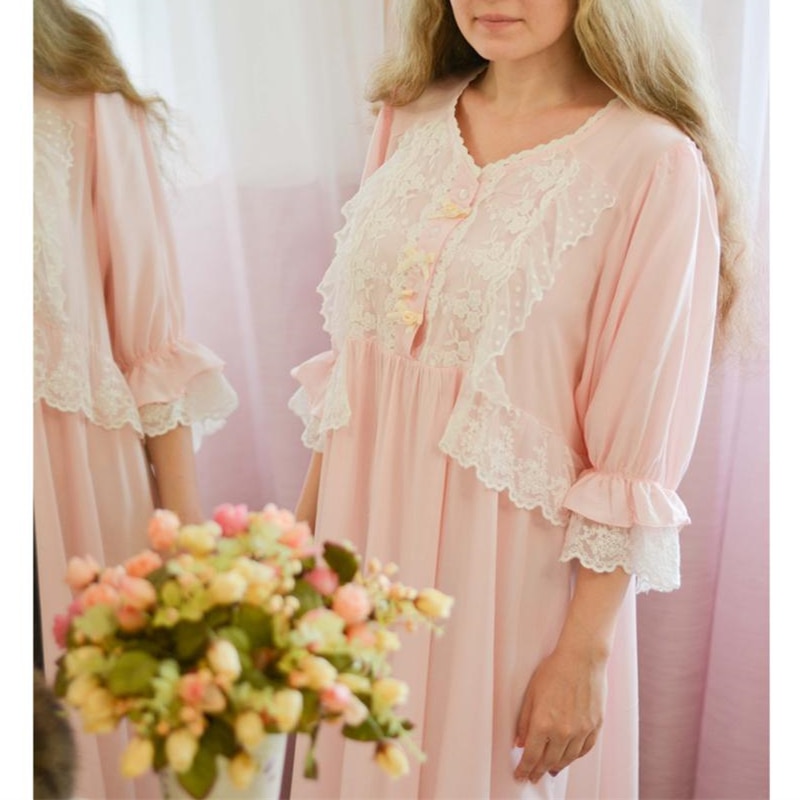 Loose Nightgown Women Long Nightdress Sleepwear Ladies Princess Sleepwear Ankle Length Nightwear Dress