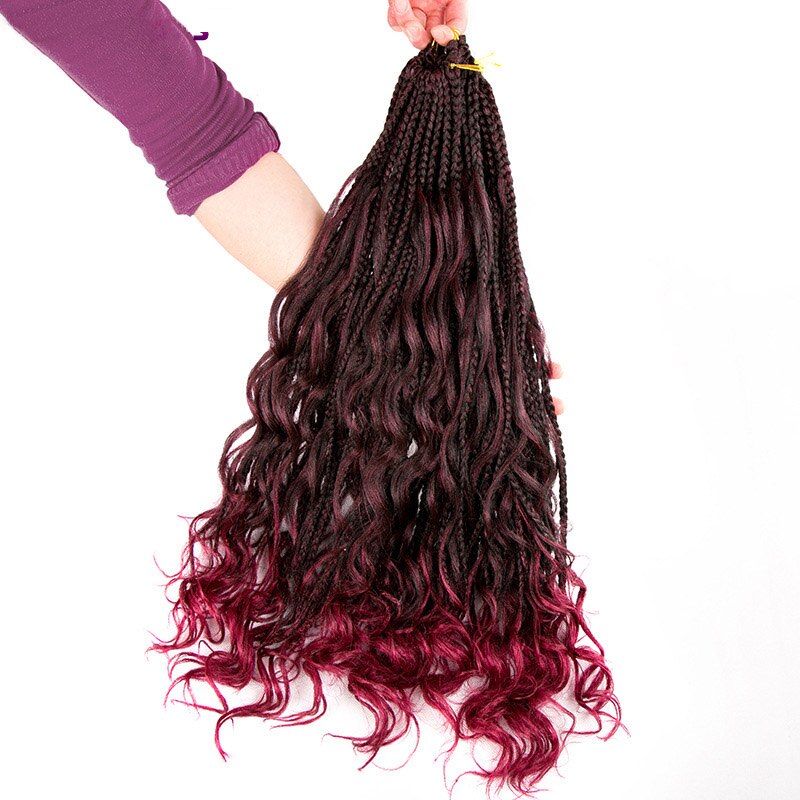 24Inch Box Braids Hair Boho Braids Ombre Synthetic Curly Crochet Braiding Hair Extension Messy Goddess Black Brown: 1