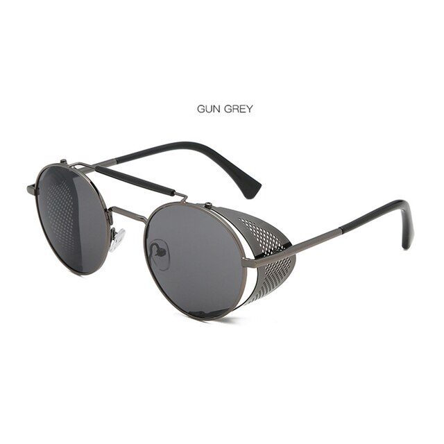 Ronde Steampunk Zonnebril Vrouwen Mannen Metalen Bril Vintage Metalen Frame Zonnebril UV400: Gun Gray