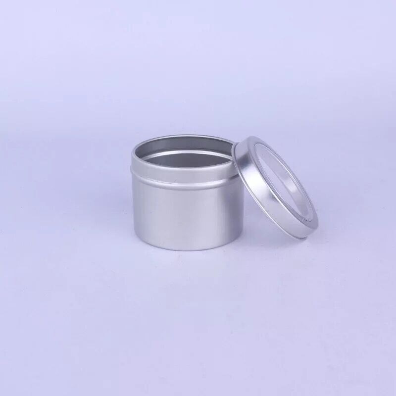 60ml Round Metal Aluminum Tin Containers Jars Cans With Window Screw Top Cans Cosmetic Sample Containers Candle Travel Tins Jars