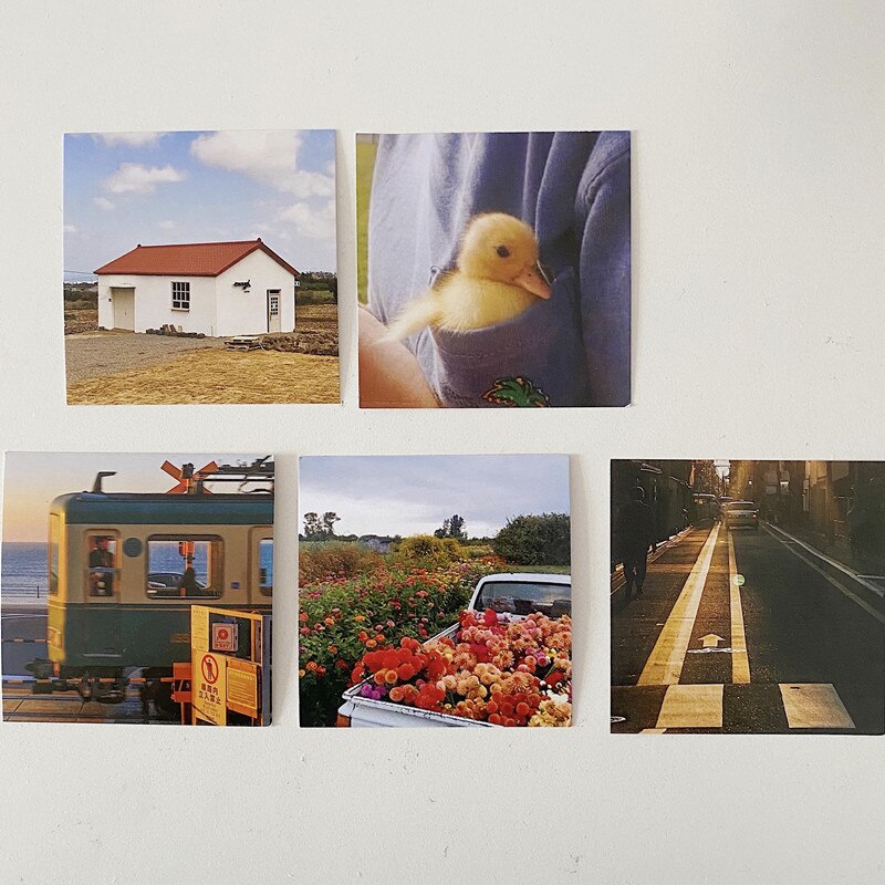 Ins Retro Interesting Decorative Card 5sheets Square Postcard Diy Collocation Background Wall Sticker Chic Photo Props: D
