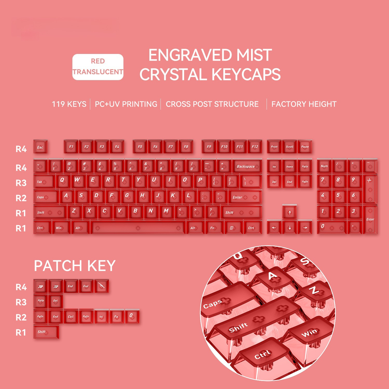 Front Matte Finish Keycaps Sides Translucent Cherry Profile PC Keycaps for Gaming Mechanical Keyboard Key Caps Custom Keyboard: BROWN