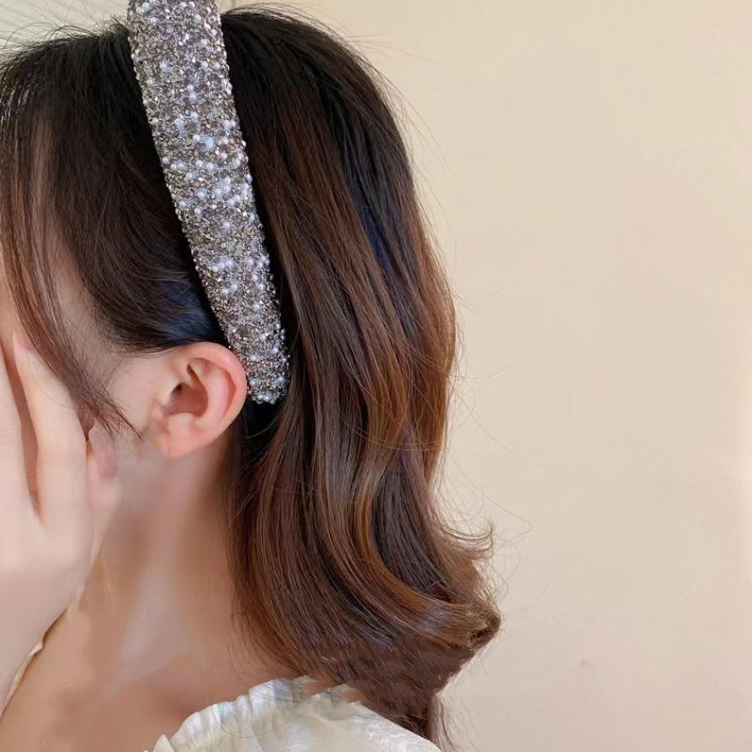 Diadema con cuentas glamurosas, diadema barroca con perlas de cristal ostentosas, diadema cruzada ancha, accesorios para el cabello brillantes y magníficos para mujer,