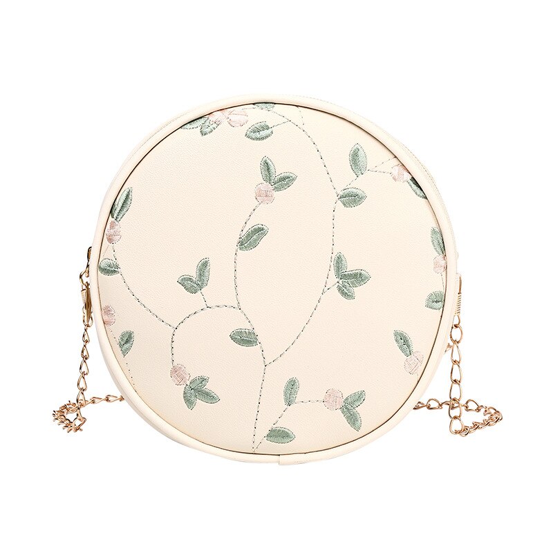 Broderie en cuir PU femmes sac de messager dames sac à bandoulière chaîne à la couleur bonbon petit sac à main Shopping sacs à main: Beige