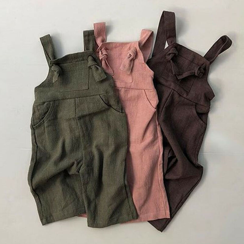 Pudcoco Baby Mädchen Kleidung Baumwolle Leinen Gesamt Lätzchen Lange Hosen Kleinkind freundlicher Sommer Overall Outfits 1-6Y