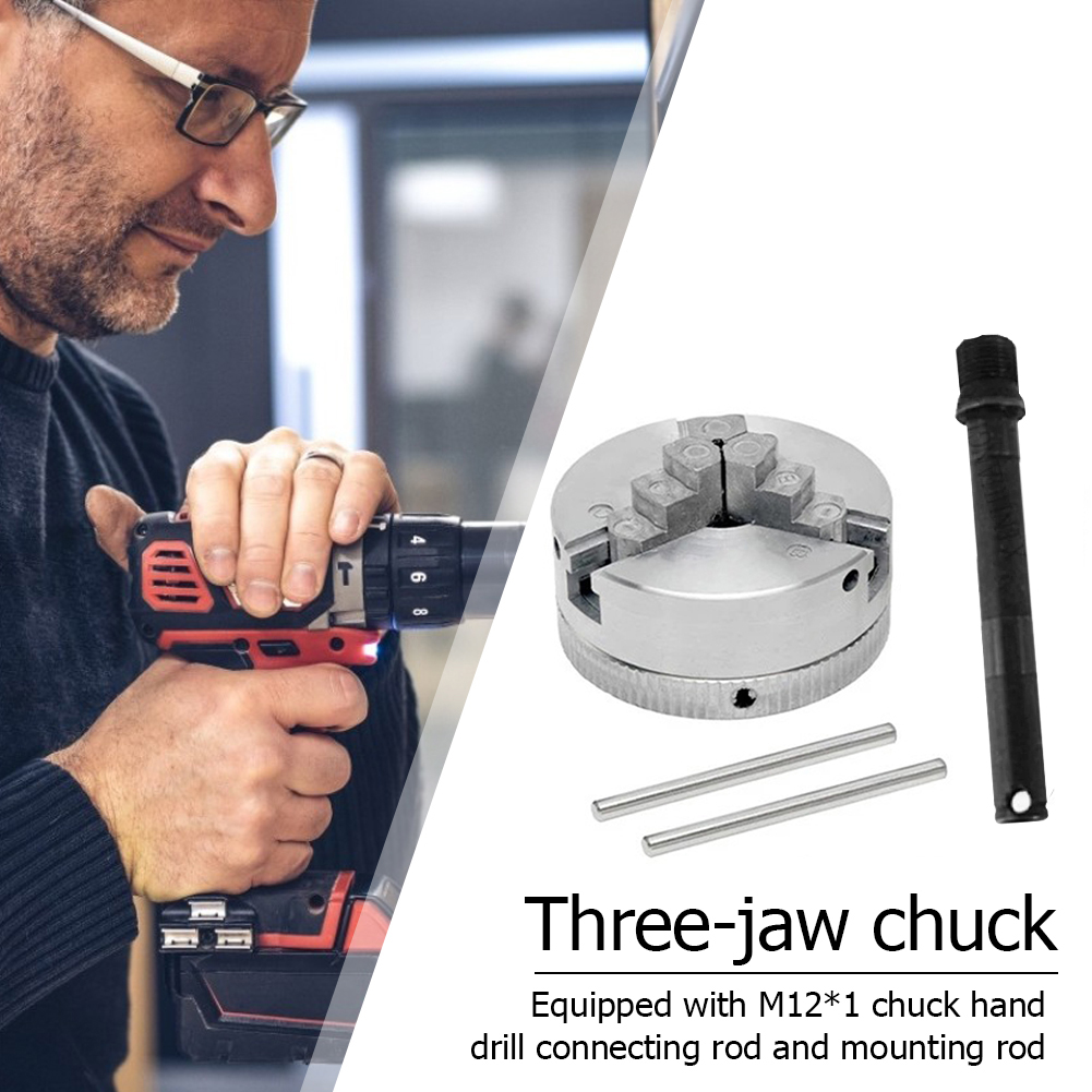 Metal 3 Jaws Lathe Chuck Self-Centering M12 Wood Clamp Machinery Plate Hole Drill Chuck Holder Accessories Woodworking Tool Set