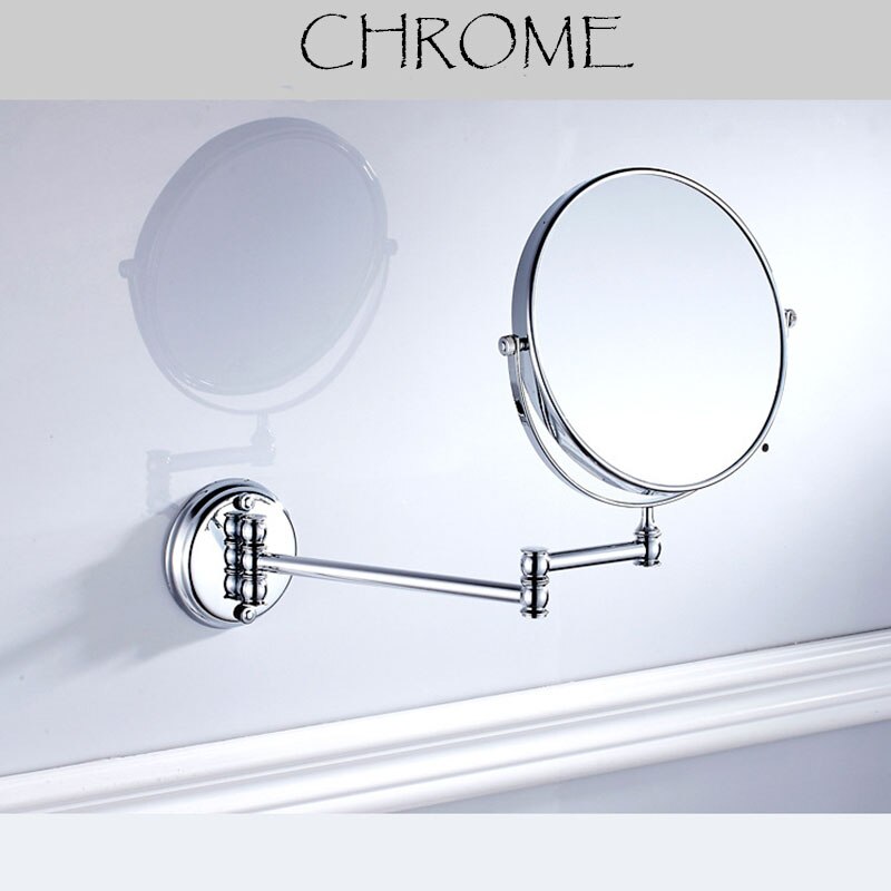 8 inch Bathroom Mirror Dual Arm Extend 2 Face Round Copper framed Make Up Mirror: Chrome