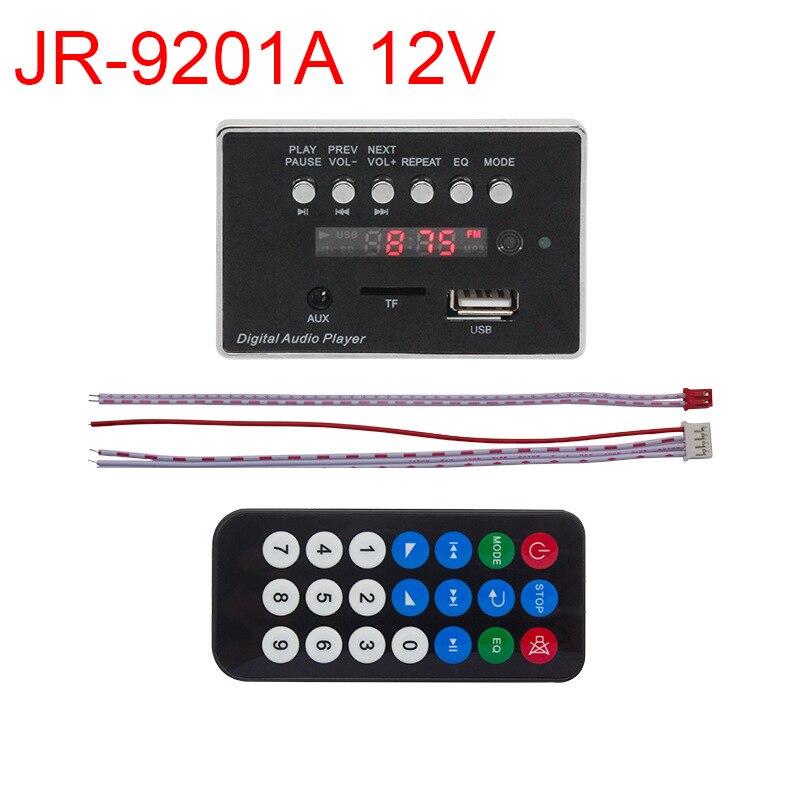 MP3 decoder Black Card FM 5V 12V JR-9201A Player Car Audio With Remote Control Suitable for Car and Home Radio: 12V