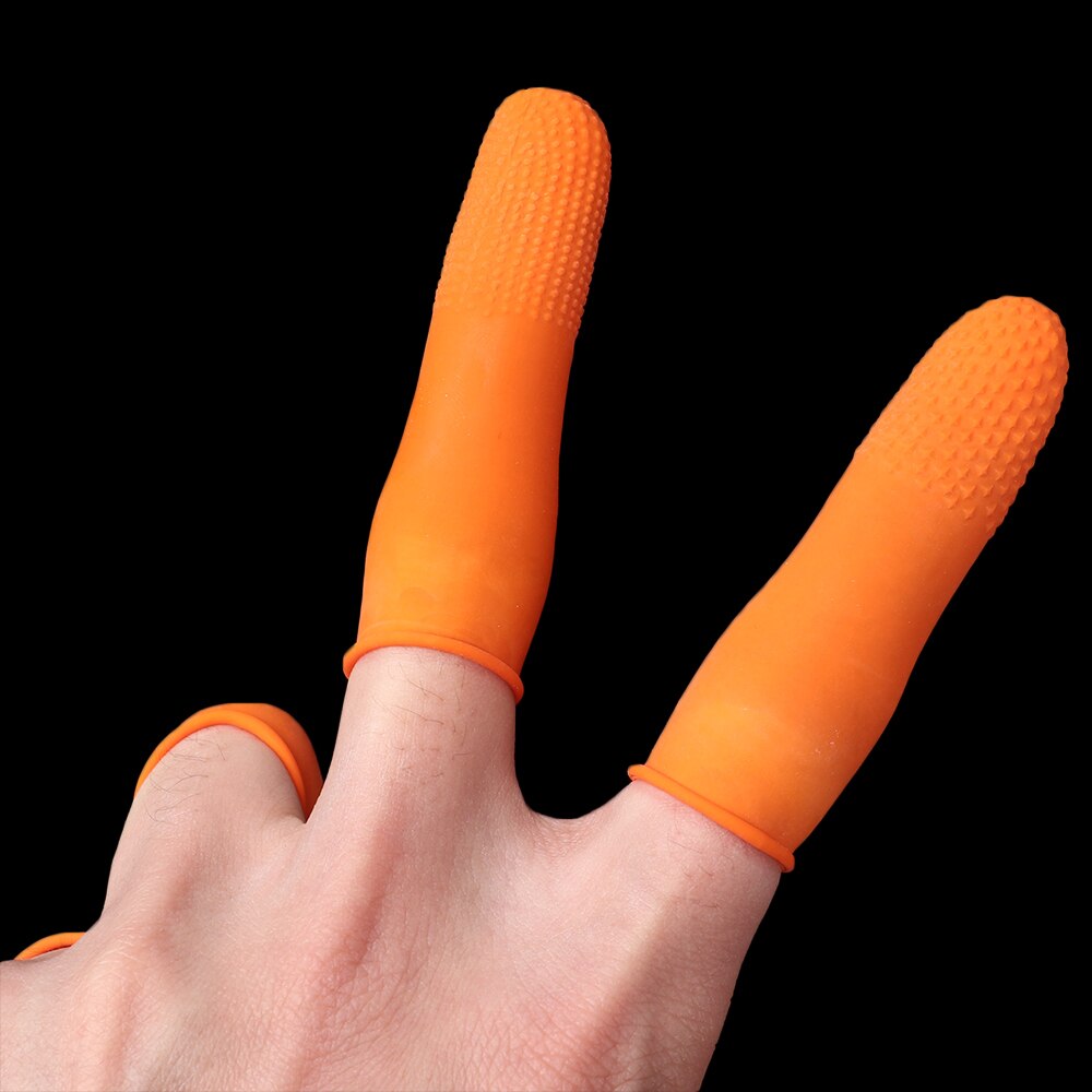 100 Stck Orange Fingerlinge Natürliche Latex Wiederverwendbare Finger Abdeckung Schutz Handschuhe Fingerspitze Schutzhülle Reinigung Zubehör