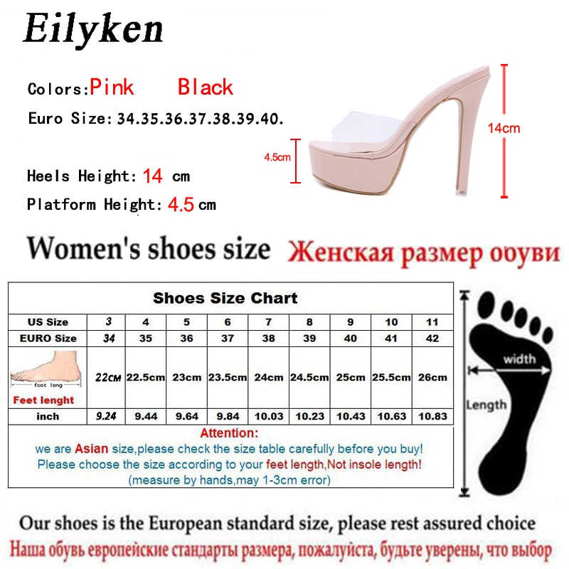 Eilyken höga klackar tofflor kvinna peep toe transparent pvc slides skor kvinnliga mulor platåskor kvinnor