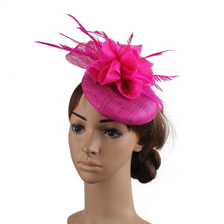 FS Ladies Hats Fascinator Feather Wedding Hat British Retro Top Hat Bridal Church Fedora Pillbox Hat Chapeau Femme: Rose Red