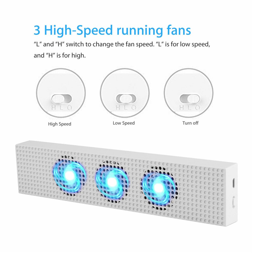 For Xbox One S Cooling Fan with 2 USB Ports Hub and 3 H/L Speed Adjustment Cooling Fans Cooler for Xbox One Slim Gaming Console