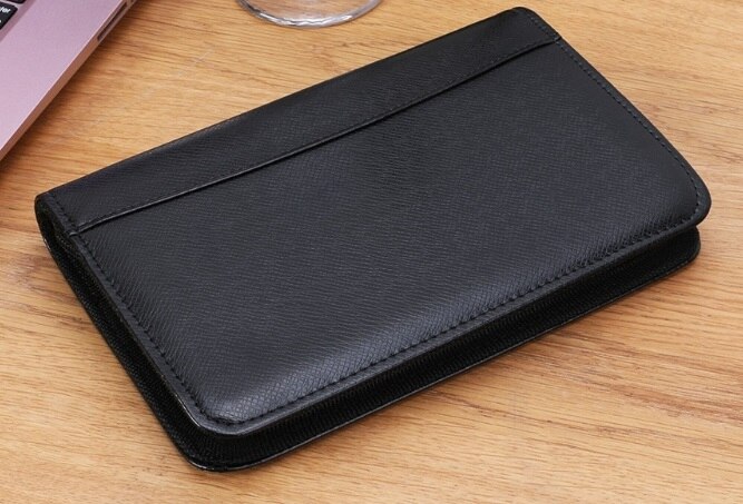 PU Leather Cover A6 Zipper Notebook Loose-Leaf Business Notepad With Calculator: Black