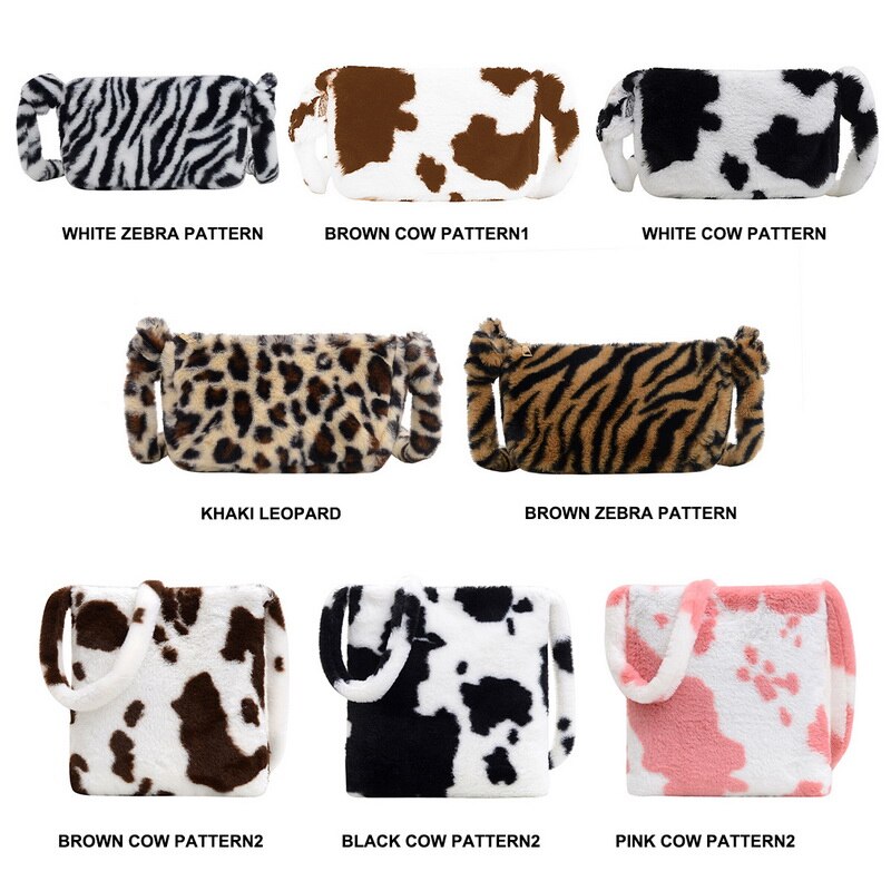 Leopard Print Crossbody Bags For Women Autumn Winter Plush Soft Shoulder Messenger Bags Ladies Fluffy Handbag And Purse