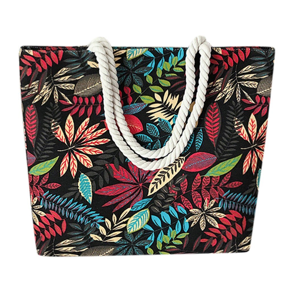 Bolsa de ombro da lona da grande capacidade do estilo bohemia do teste padrão da folha de eco: YELLOW
