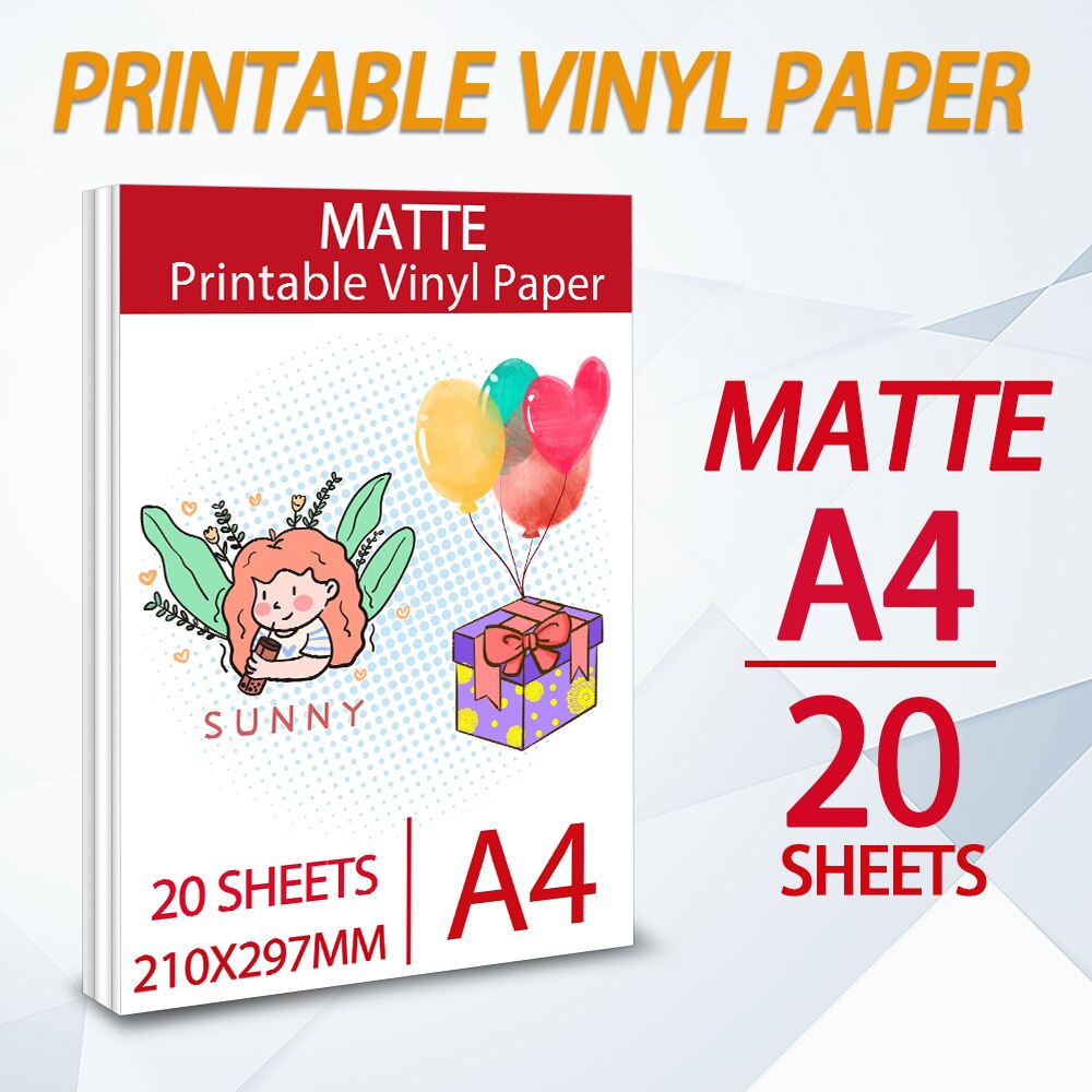 10/20/30/40 Sheets A4 Printable Vinyl Sticker Paper Matte Self-Adhesive Copy Paper for all Inkjet Printer Waterproof Stickers: 20 Sheets