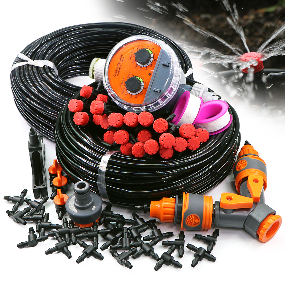 50-5m 1/4 "Garten tropfen Mikro bewässerung 8-See-verstellbare Tropfer mit Pfahl 4/7mm Adapter PVC-Schlauch automatisches Bewässerungs System