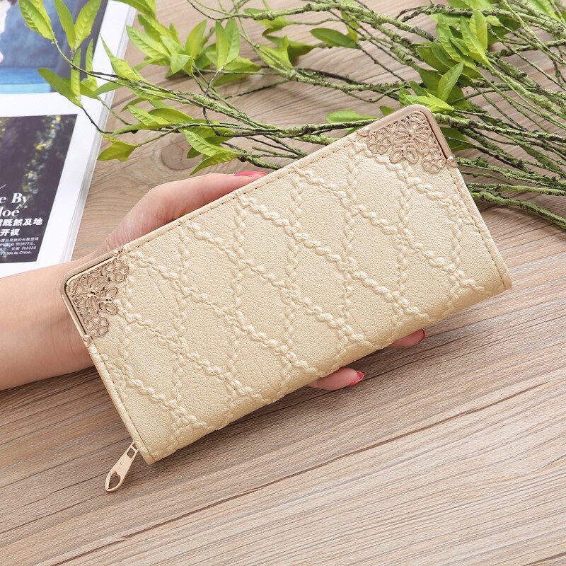 Long Wallet Women Purses Hollow Embossed Lingge Wallet Lady Sweet Clutch Wallet Multi-card Purse Portefeuille