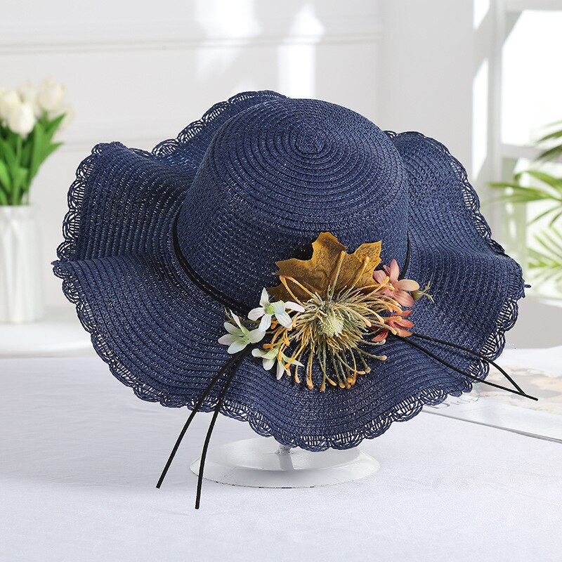 sombrero de novia de playa de verano sombrero de paja de hoja de flores de ala ancha sombrero de mujer de vacaciones de de viaje sombrero de sol YSAN678
