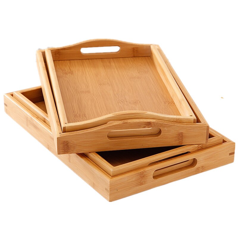 Bamboo Wood Tray Solid Wood Household Rectangular Tea Tray Water Cup Plate Japanese Bread Snack Wooden Dish Coffee BBQ Tray