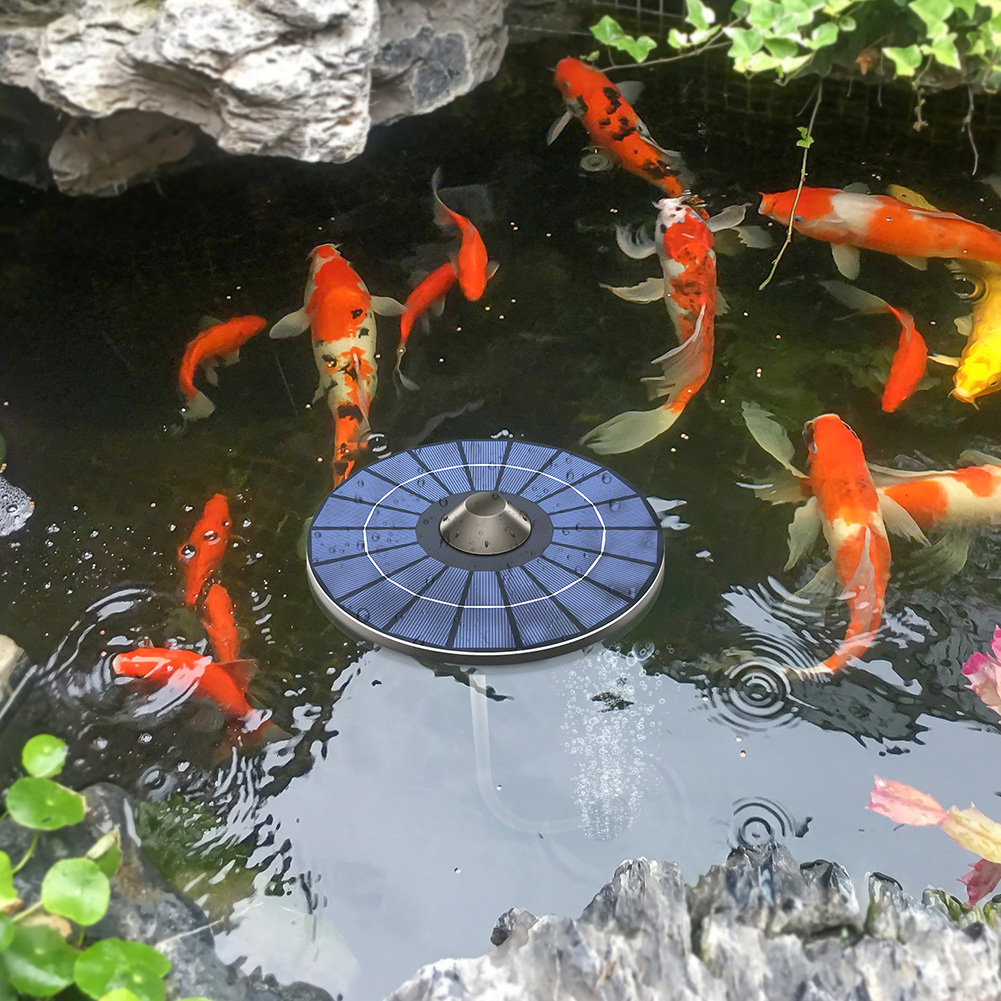 2.5W 6V Solar Powered Floating Fountain Pumps with Air Hose and Bubble Stone Bubble Oxygenator Powerful Solar Panel for Garden