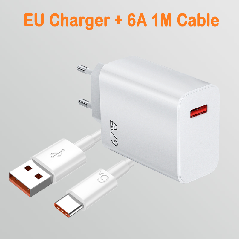 67W USB-snellader Quick Charge 3.0 voor Xiaomi Mi 14 13 12 11 Pro Mobiele telefoonoplader Adapter 6A USB Type C-kabel Reisstekker: Br