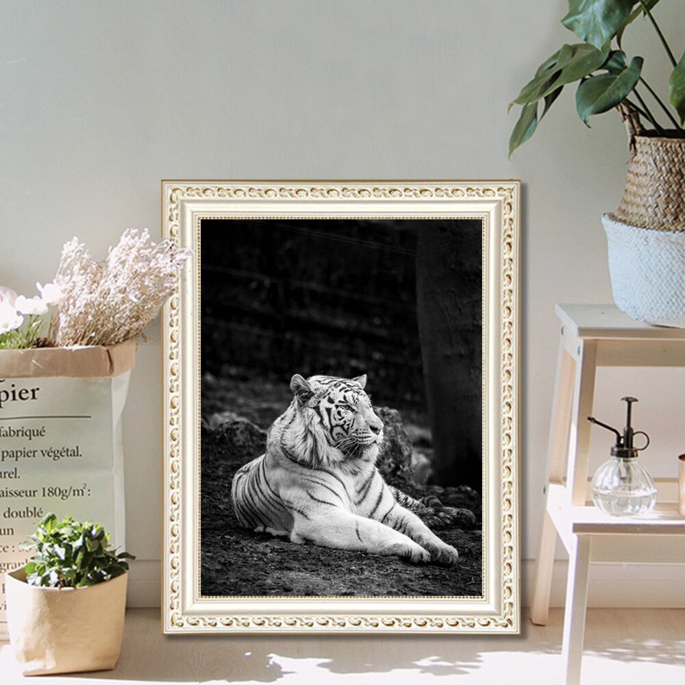 Huacan Diamond Painting Black White Tiger Home Decor Square/round Mosaic Animal Embroidery Cross Stitch Picture Craft Kit