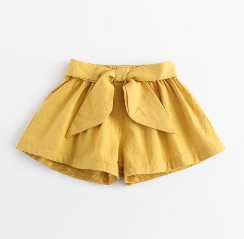 Vêtements d'été pour bébés filles | Shorts à nœud solide, pantalons courts, taille élastique, Shorts pour enfants en coton, pantalons courts pour filles, kaki: Yellow 1 / 5T