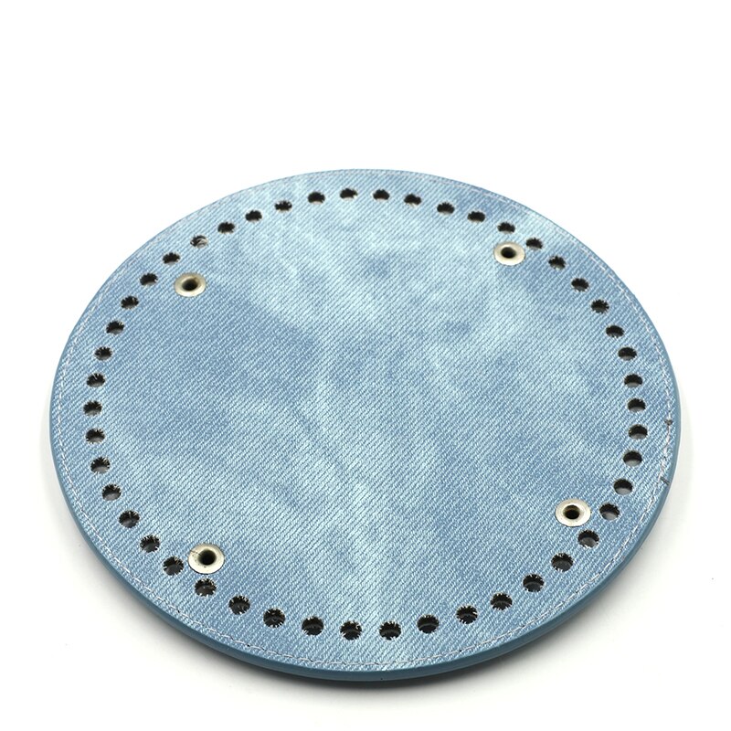 Redondo saco de couro inferior com furos rebite para artesanal tricô diy bolsa de ombro acessórios 15cm: Light Blue-1