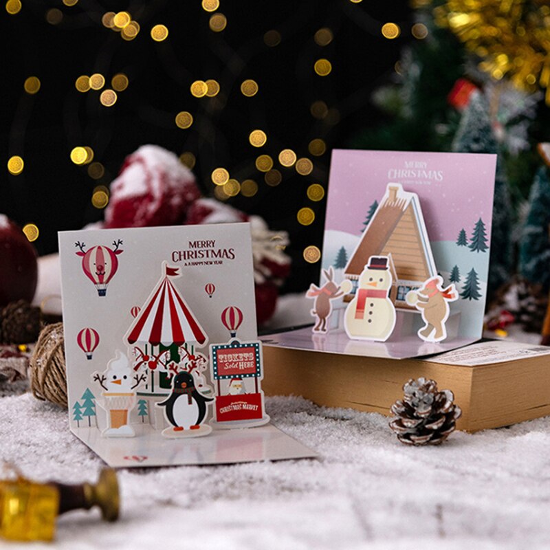 Postal con sobre de Papá Noel, muñeco de nieve, árbol de Navidad, 3D, Pop-UP, , invitación, , Feliz Navidad, tarjeta de felicitación, tipo plegable