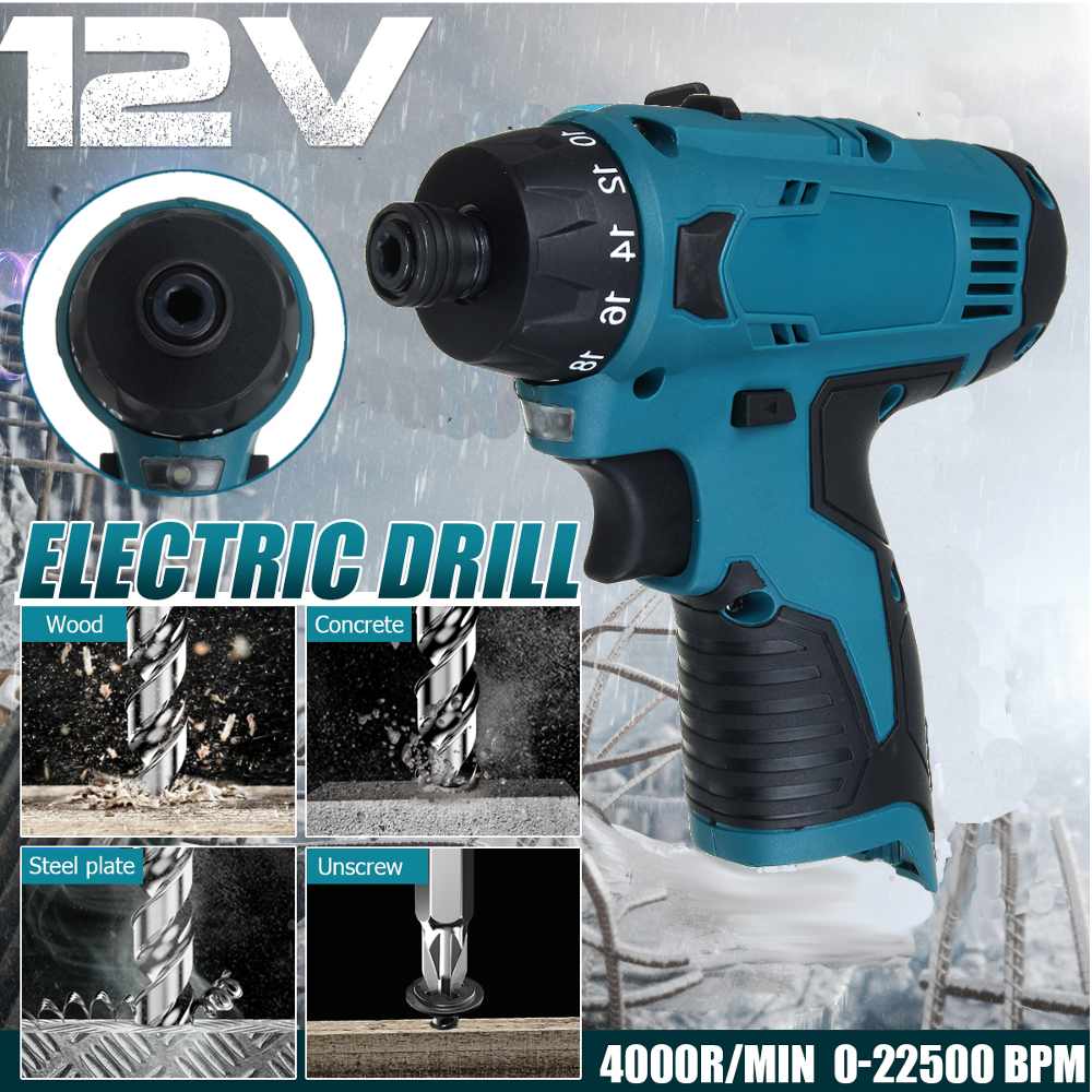 12V Cordless Electric Drill 2 Speed adjustable Electric Screwdriver with Self-locking chuck LED lights for Bosch Battery