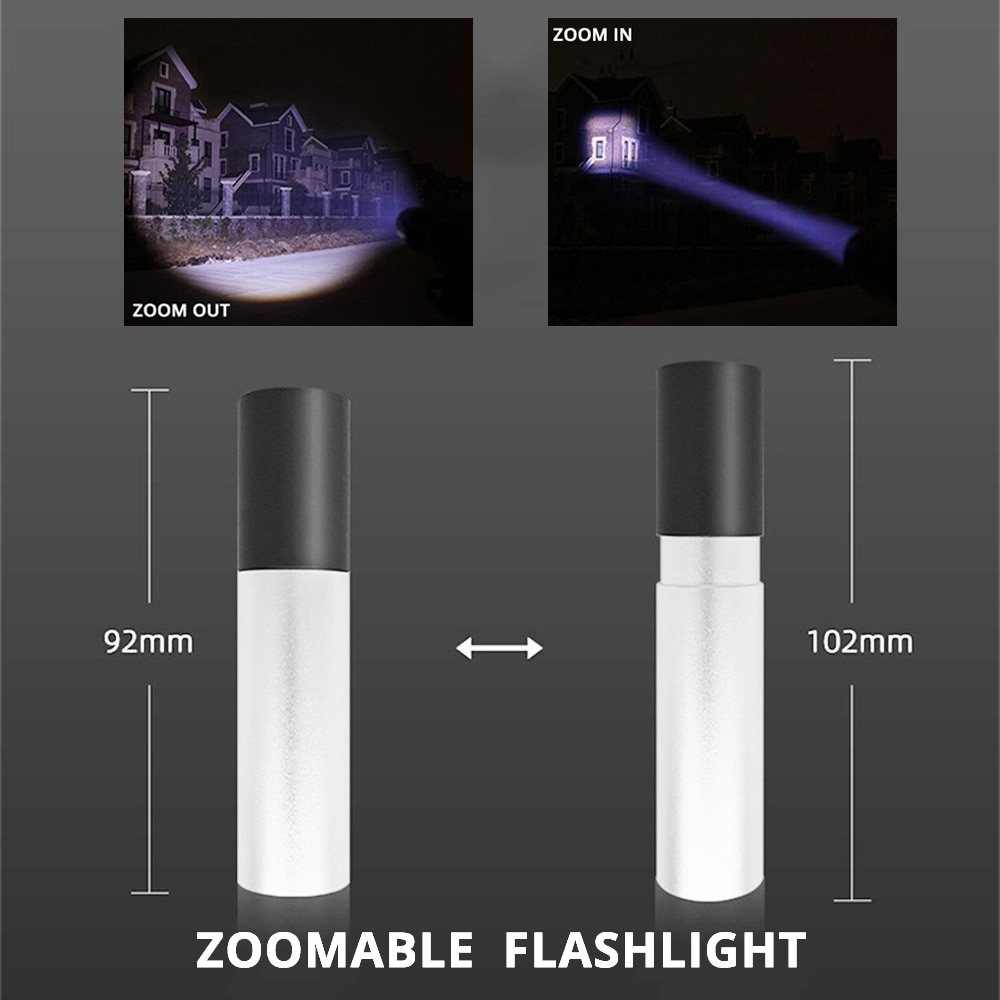 Mini linterna LED recargable por USB Con 3 modos de iluminación, linterna a prueba de agua, Zoom telescópico, traje portátil para iluminación nocturna