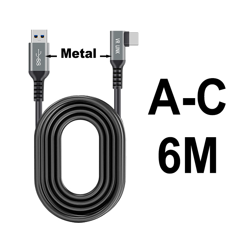 For Oculus Link Cable 5M 6M 7M USB C Fast Charging Data Cord Oculus Quest 2 Link Cable 16ft Quest2 Full Set VR Accessories: Metal A-C 6M